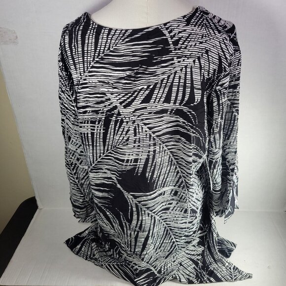 J Valdi Women Black & White Floral Tropical Abstract Rayon Tunic Shirt Size L - Picture 5 of 10